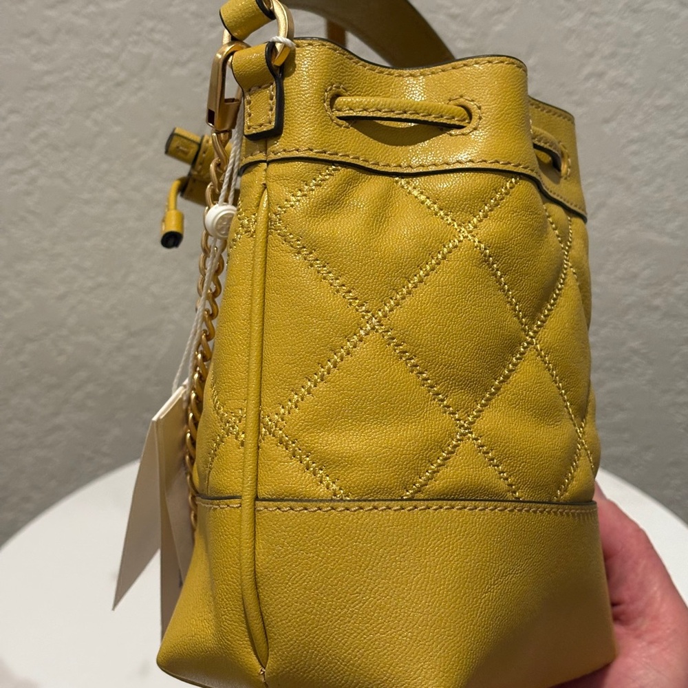 Tory Burch Yellow Quilted Drawstring Crossbody Bucket Bag - Picture 5 of 9